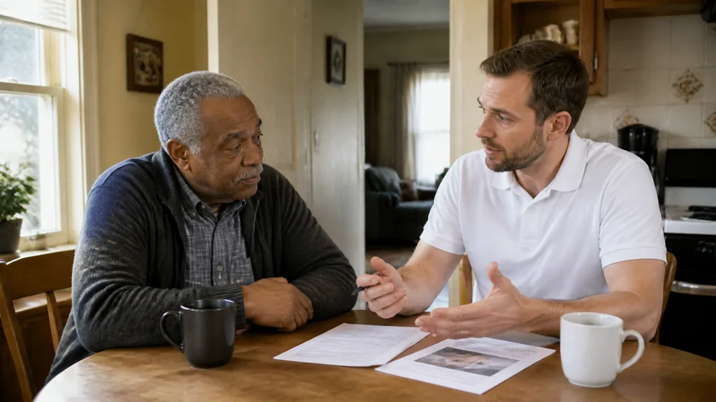 A buyer lays out the documents a homeowner needs to sell, spread across a sunlit kitchen table.