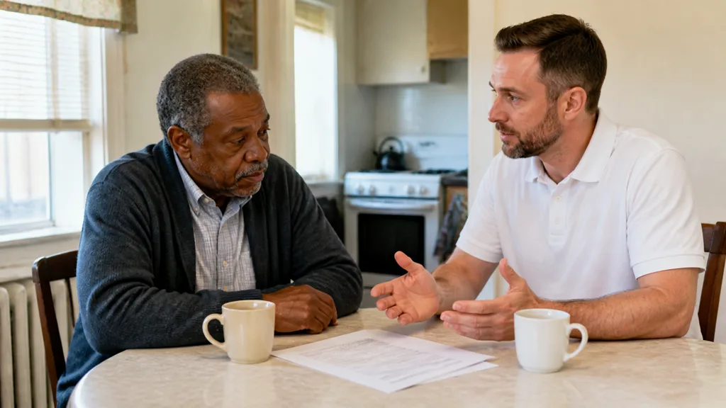 A homeowner and a buyer weigh the upsides and risks of seller financing across the kitchen table.